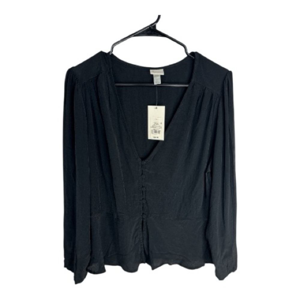 Target A New Day Women’s Black Button-Down V-Neck Long Sleeve Blouse Size L NWT